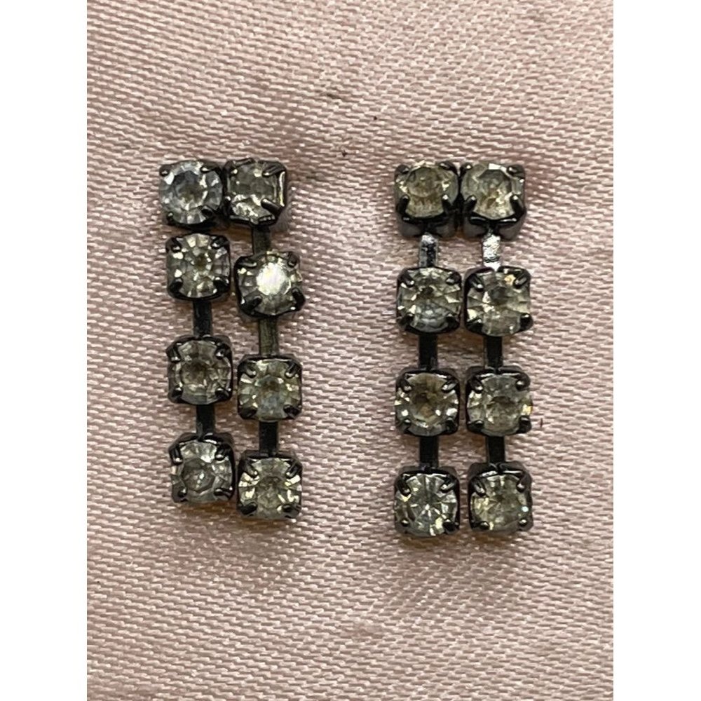 Rhinestone Prong Setting Double Strand Drop Dangle Post Earrings Length .75 In.